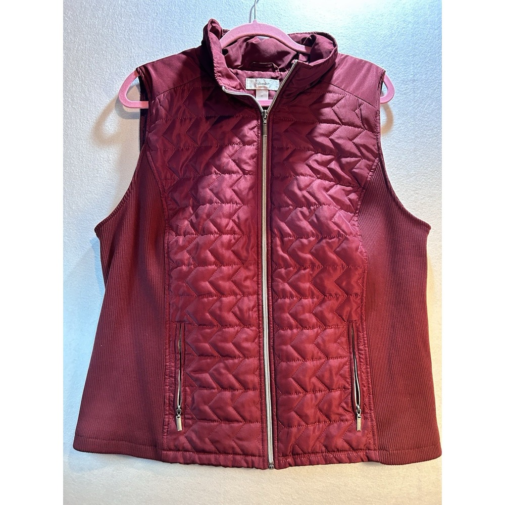CJ Banks Women's Plus‎ 2X Burgundy Mid-Length Quilted Full-Zip Vest w/ Pockets
